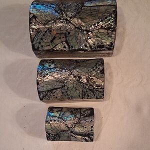 Vintage Black And Inlay Abalone Nesting Boxes